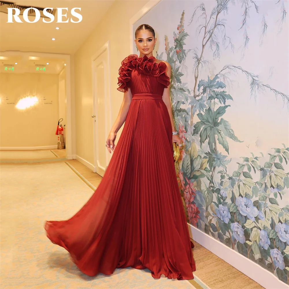 

ROSES Red فساتين السهرة Плиссированное праздничное платье без бретелек без рукавов Шифоновое платье для выпускного вечера Пляжные вечерние платья по индивидуальному заказу