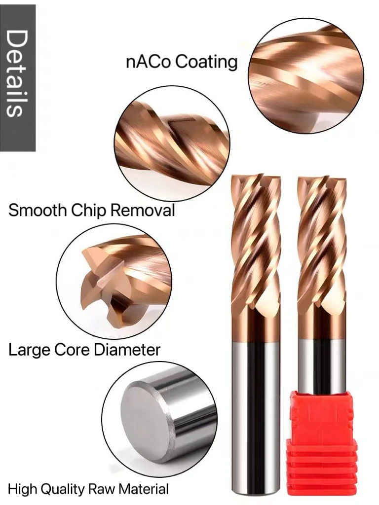 Endmills HRC 58 CNC Carbide End Mill  Steel Cutter 4 Flutes 6 8 10 12 16 20 mm Router Bit Metal Cutter Milling Tools