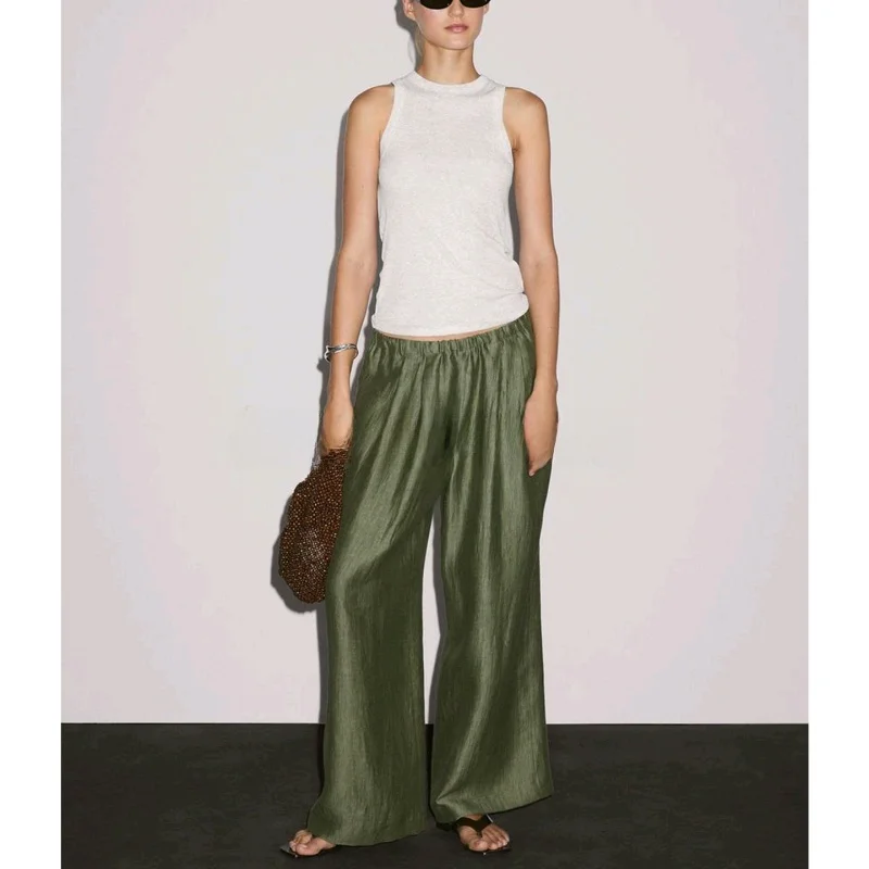 

Осенняя мода Широкие брюки V-Ne irt Комплект из двух предметов Длинный све Свободная талия Дизайн Экономия денег Эффект драпировки