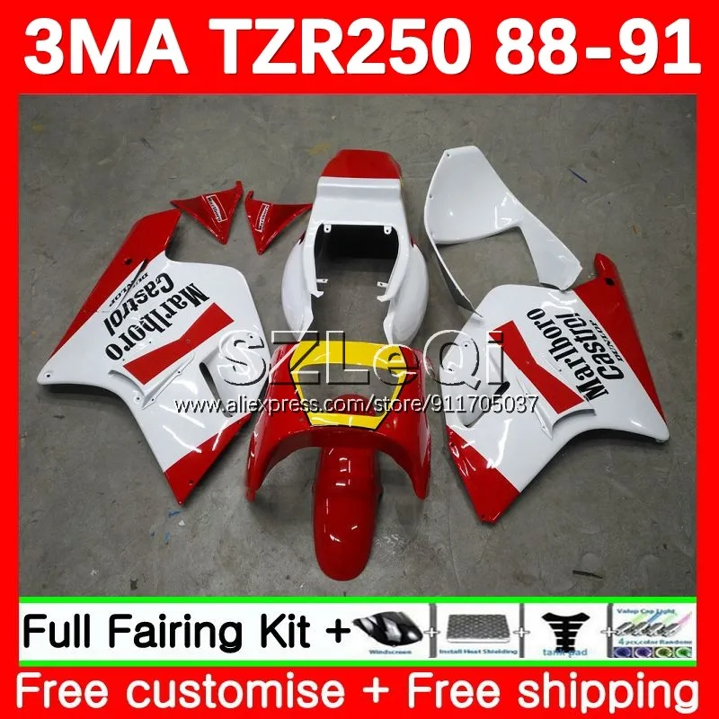 3MA Kit For YAMAHA TZR-250 TZR250 YPVS RS TZR 250 TZR250R White red 88 89 90 91 139No.12 TZR250RR 1988 1989 1990 1991 Fairing