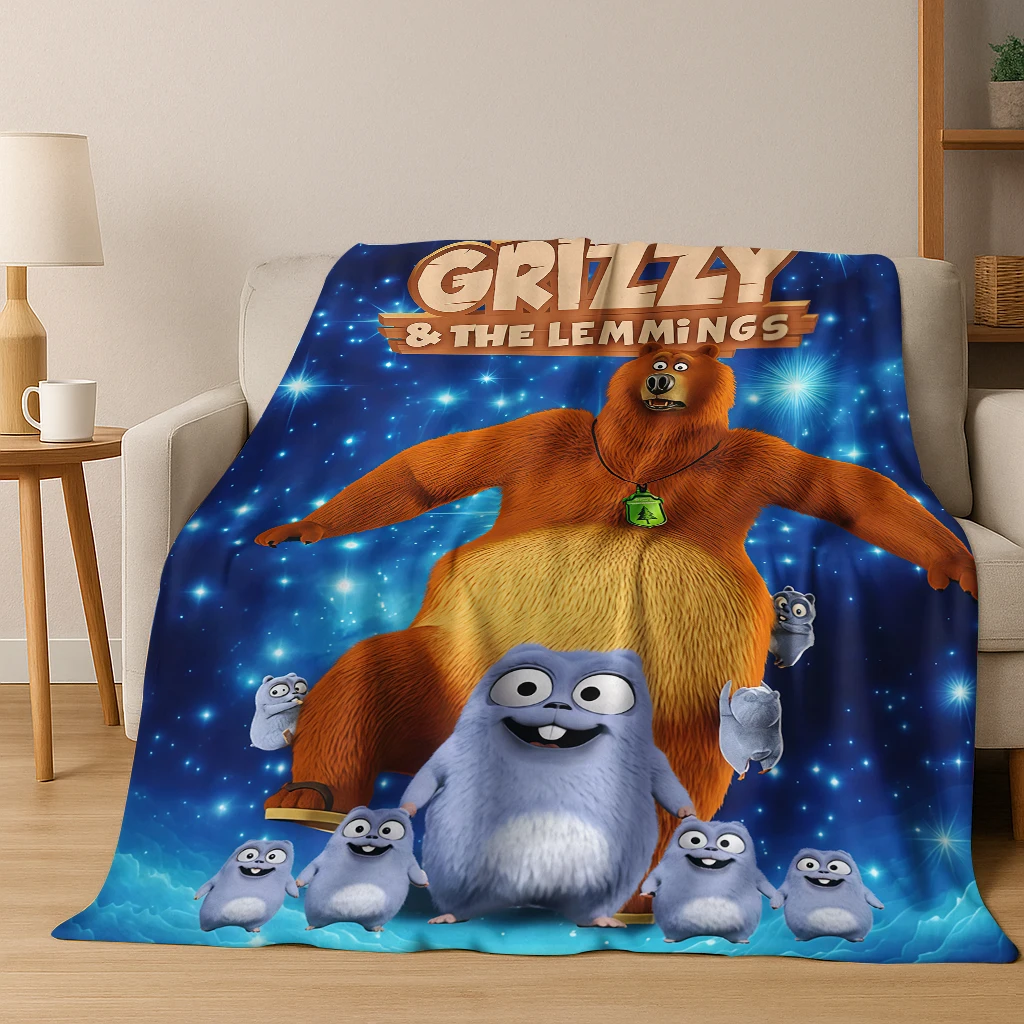 

Funny Grizzy and The Lemmings Cartooon Flannel Blanket,Cozy Soft Throw Blanket for Home Bedroom Bed Sofa Picnic Cover Kid Gift