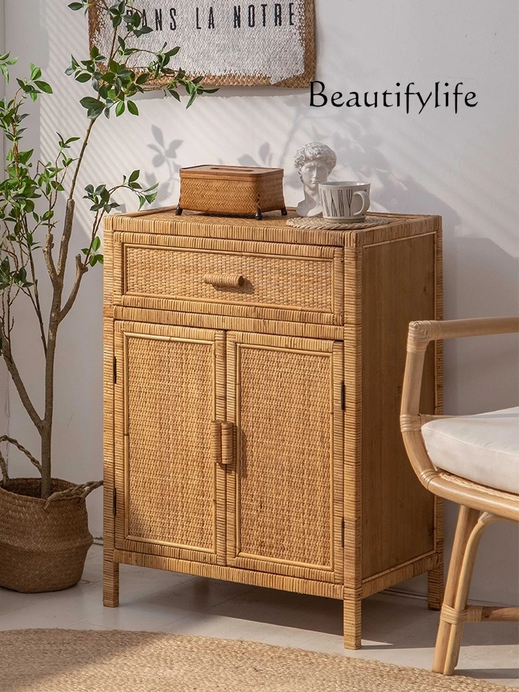 Sideboard Cabinet Shoe Cabinet B & B Pastoral Style Rattan Storage Cabinet Home Cupboard Light Luxury Hallway Storage