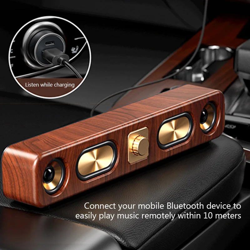 Wood Grain Wireless Connection Speakers - Portable Loud Stereo Sound with Subwoofer Rechargeable Battery Compact Design Gift