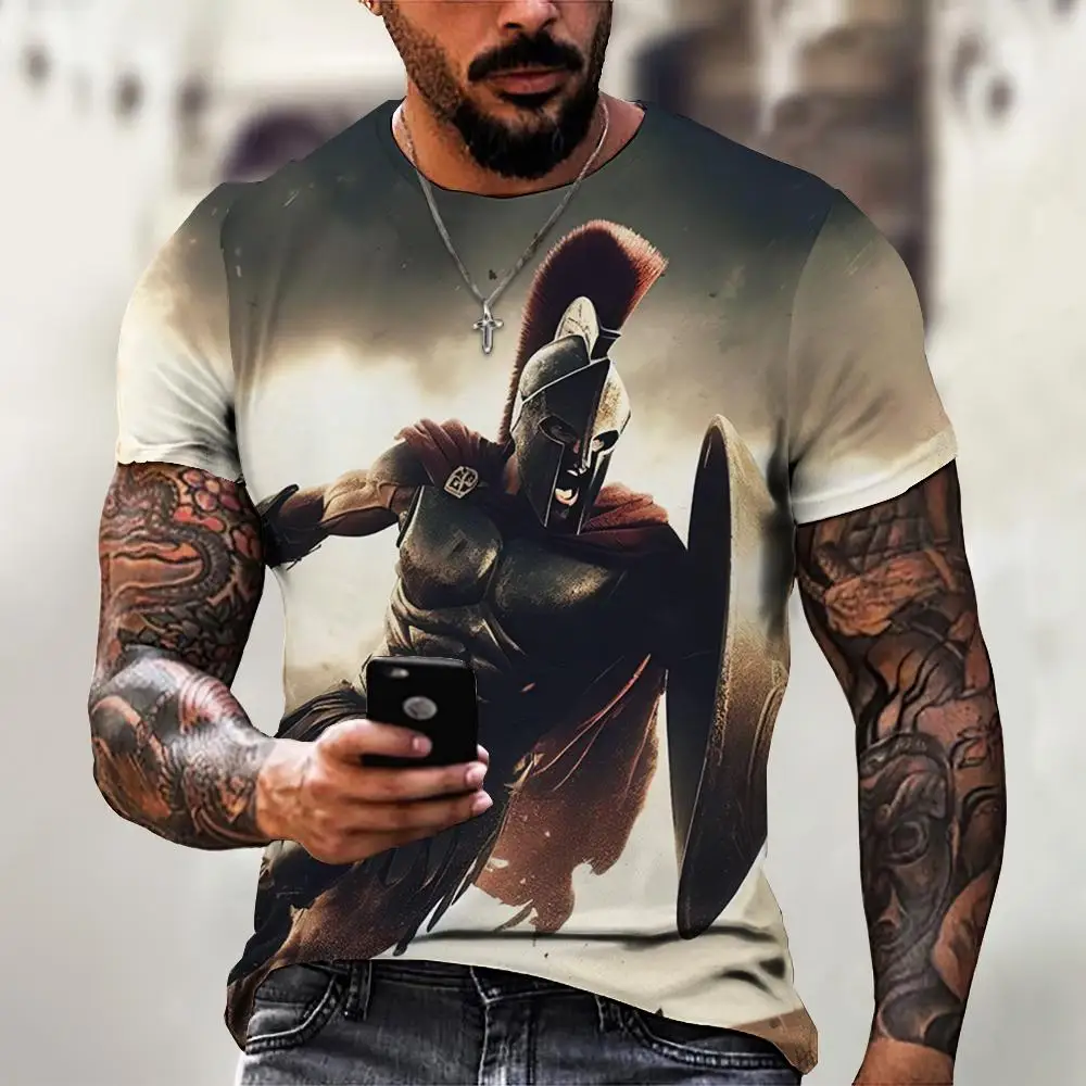 

Men's T-shirt Cool Sparta 3D Printed Trendy Summer Short Sleeves Loose Comfortable Men's Tops Outdoor Casual Lightweight Clothes