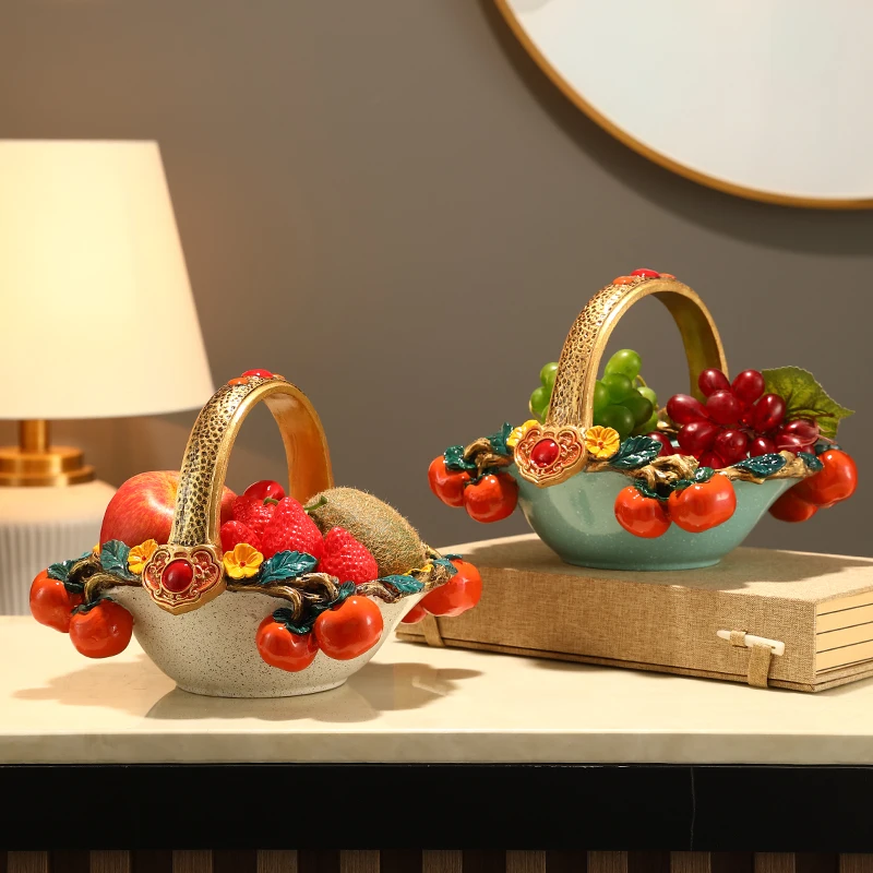 New Chinese Ceramic Portable Fruit Bowl Creative Living Room Coffee Table High-end Dried Fruit Storage Bowl Household Ornaments