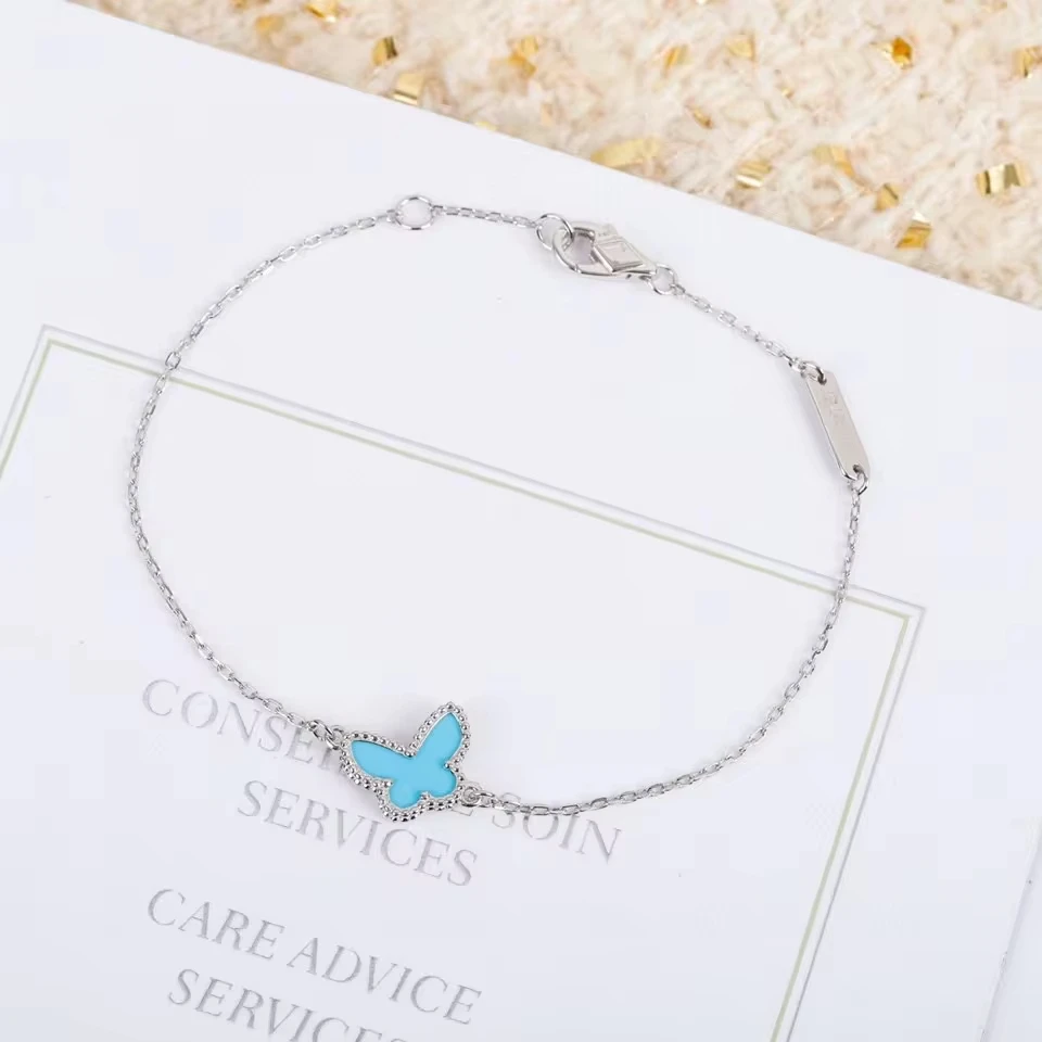 s925 Sterling silver butterfly blue white Fritillary necklace bracelet earrings Female light luxury sweet temperament jewelryset