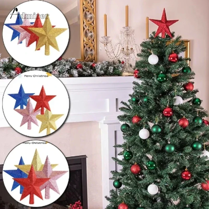 10/12/15/20cm Christmas Tree Top Star Merry Christmas Decoration for Home Shiny Gold Powder Five-pointed Star New Year Ornament