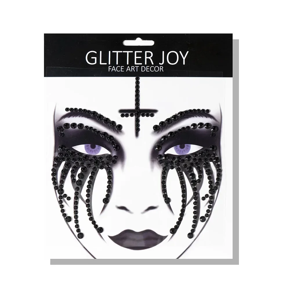 وشم عظام جمجمة مزيف للهالوين ، مجوهرات فنية للوجه ، ملصق حجر الراين للكرنفال ، ارتياد ليلي ، فن تجميل الجسم