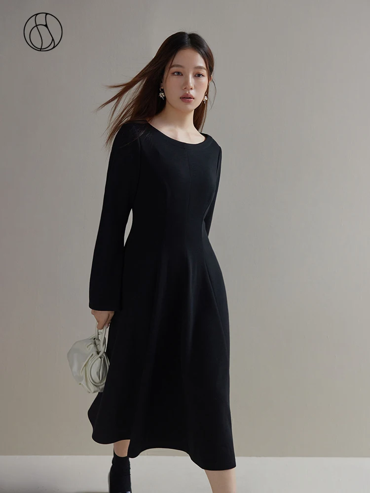 

DUSHU Elegant Commuter Style Waist Slim Fit 5.7% Woolen Dress for Women Winter 2023 New All-match Black X-shaped Dress Female