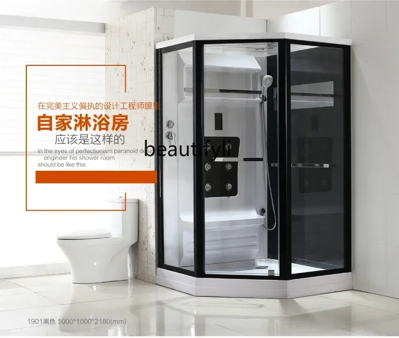 xxqBlack Rhombus Bathroom Luxury Integrated Shower Room Intelligent Steam Bathroom Bath Room