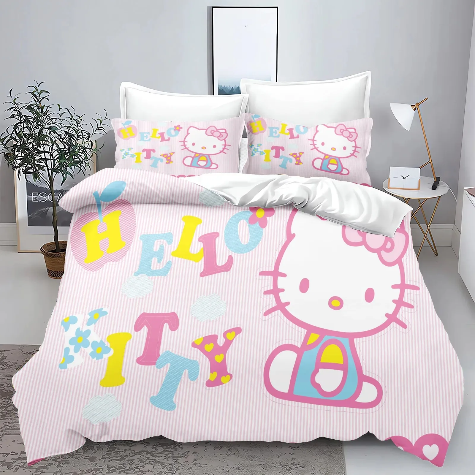 Anime cartoon Hello Kitty duvet cover pillow case, Sanrio bedding set student duvet cover soft, home bedroom decoration