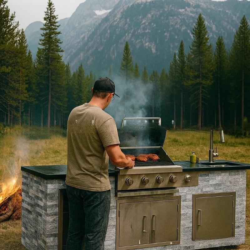American courtyard barbecue grill yard barbecue cabinet stainless steel cabinet camping