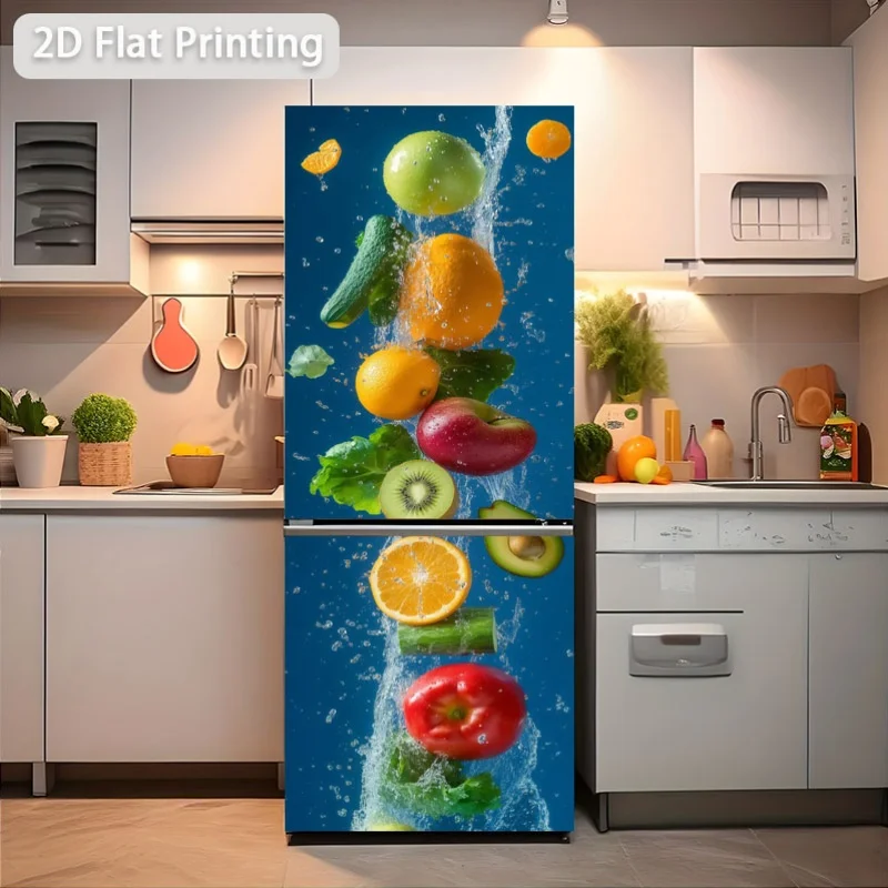 1pc of Refrigerator Sticker Measuring  with The Theme Design 'Fresh Fruits in Water, Bursting with Refreshment'. Self-Adhesive