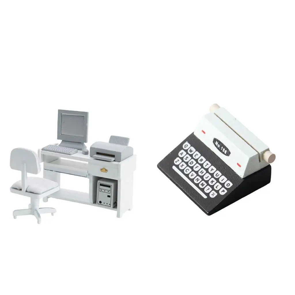 

1:12 Dollhouse Miniature Creative Simulation Office Computer Typewriter Furniture DIY Accessory Ornament Decor Toys