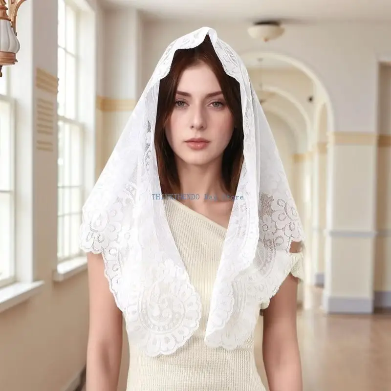 340D Stylish Embroidered Bride Scarf Machine Washable Fabric Head Wrap Cover Triangular For Formal Occasion