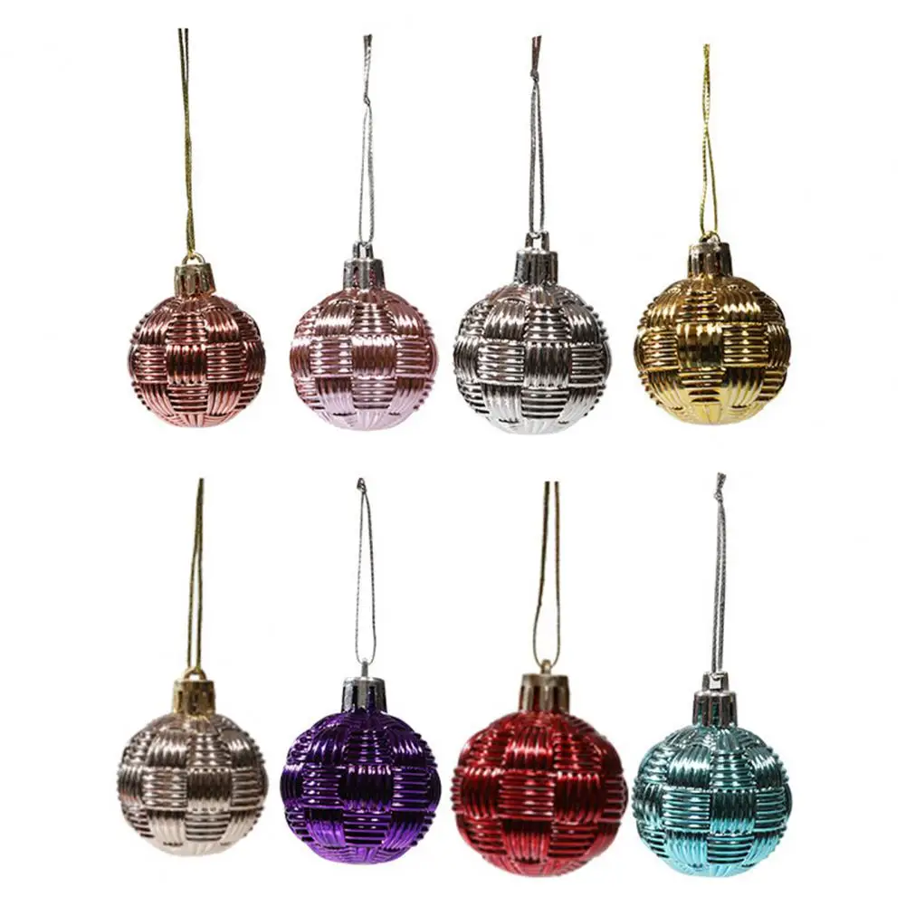 6Pcs 4CM Christmas Ball Colorful Glossy Braided Xmas Tree Hanging Ball Ornament Pendant