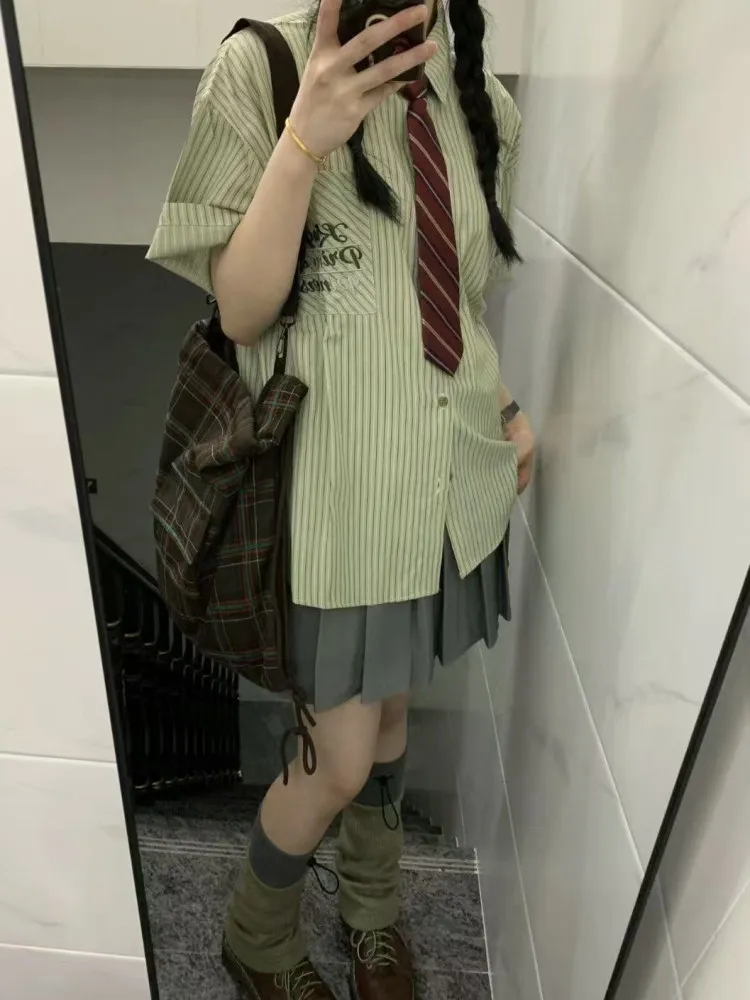 ein JK orm Rock-Set Damen Faion Summer Outfit ort Plaid Dr Zweiteiliger Ensemble-Kragen Button-Up Polyester