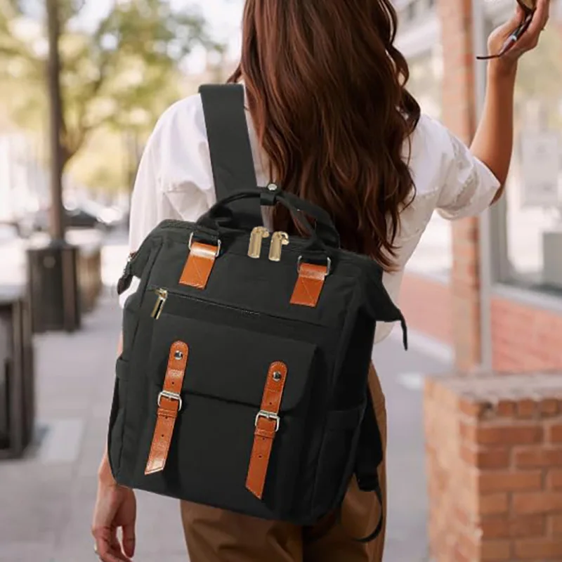 Preppy Style Mommy Backpack,Aesthetic Niche Diaper Bag,Multi-Functional Commuter Business Travel Backpack for Women