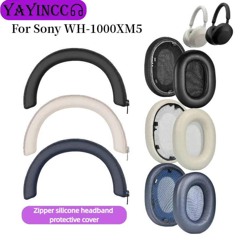 

YAYINCC Replacement Leather/Ice gel Earpads With buckle+Zipper silicone headband protective cover for Sony WH-1000XM5 headphones