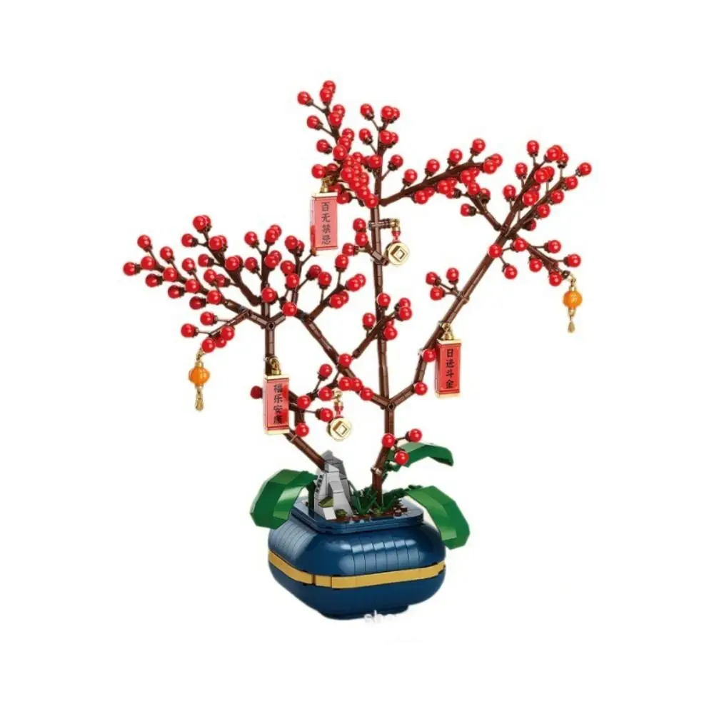

Plastic Flower Building Blocks Assembly Plum Blossom Design Potted Plant Building Blocks Creative Handmade