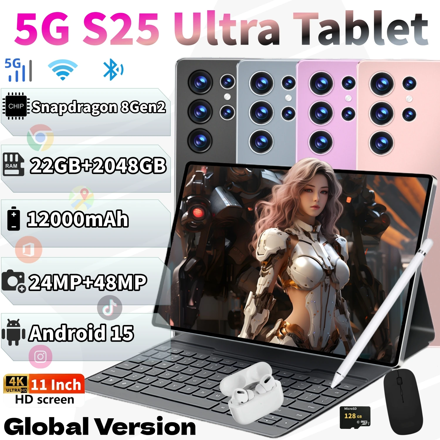 2025 nouveau Original S25 Ultra Snapdragon 8gen2 tablette Android 15 11 pouces HD 22GB + 2TB 20000mAh 5G double SIM Bluetooth WIFI Tables PC