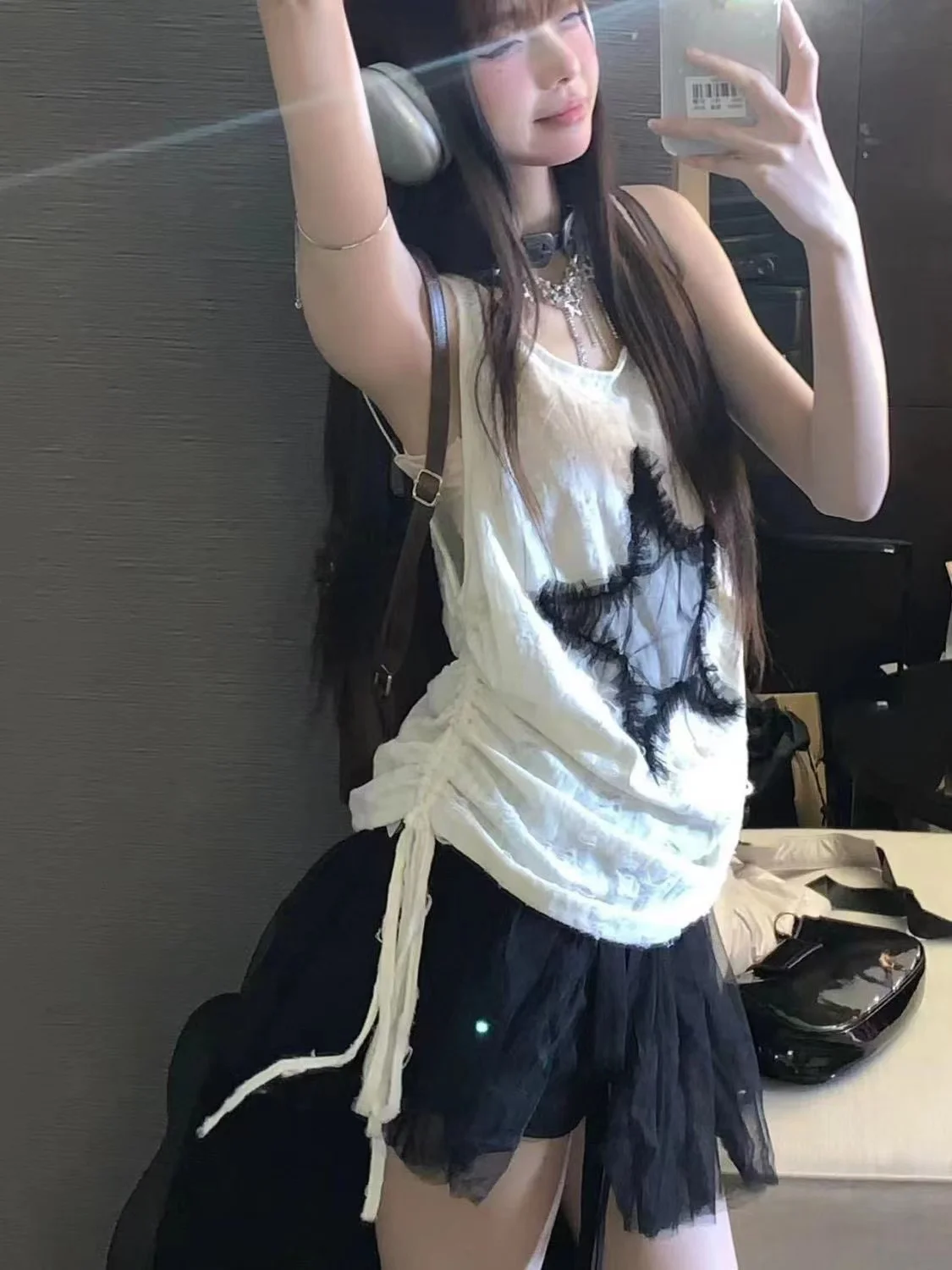 

Y2K Millennium Trendy Girl Dstring Star Vest Top Me Pants Skirt Set Women Summer Two-Piece Set Faionable