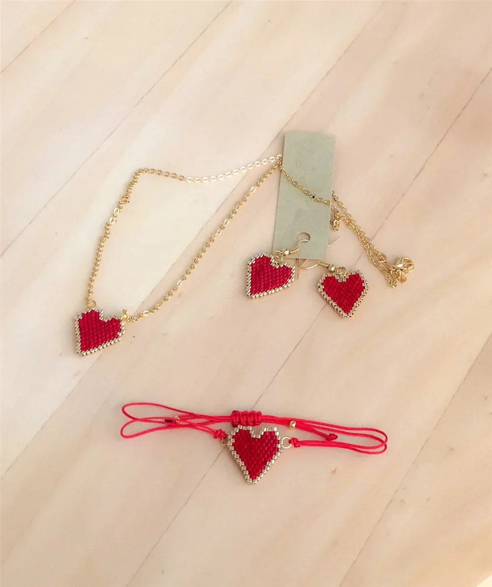

2025 Handmade Bead Earring Earrings Necklace Heart-shaped Fashion Hand Knitting Bohemia Geometry Beaded Earrings, , Necklace Set