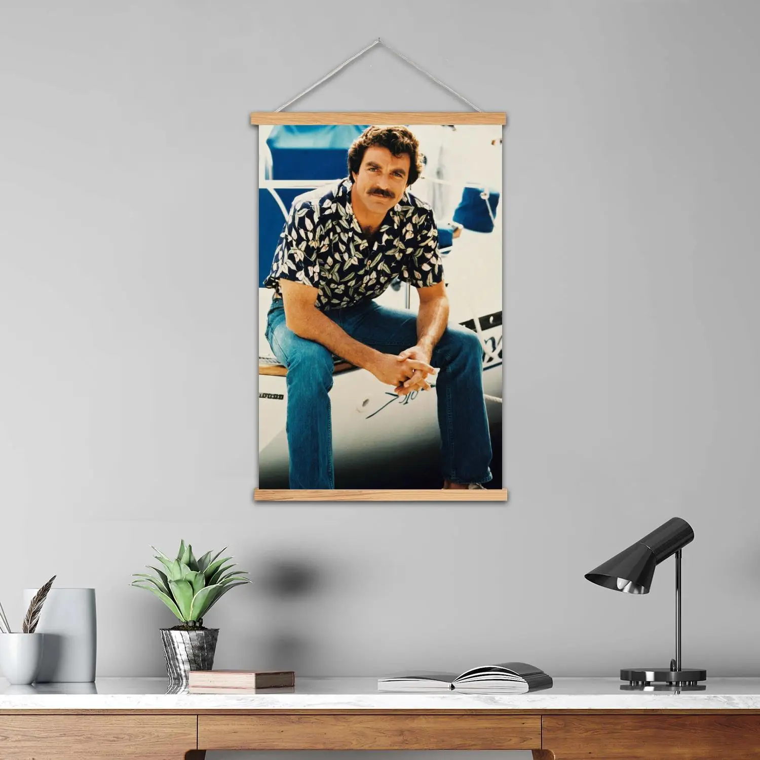 توم سيليك الممثل مؤطرة جدار اللوحة قماش ملصق فني وفن الحائط، الأسرة الحديثة، ديكور غرفة النوم، اللوحة الزخرفية