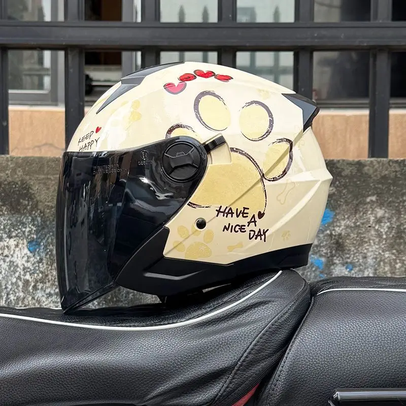 ORZ Motorcycle Helmet Half Covering Dual Lens Cascos para Motos Male Female Couple Capacetes de Moto