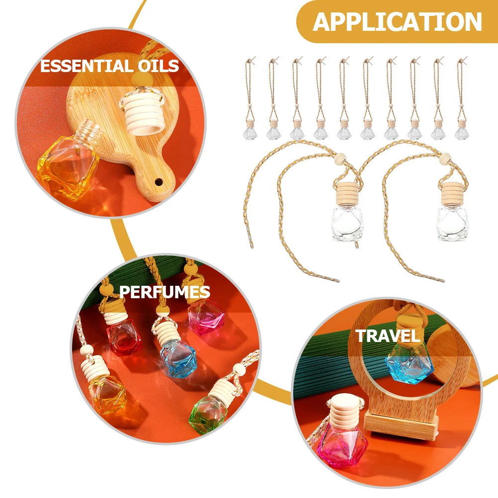 

12Pcs Car Aroma Bottle Pendant Decorative Hanging Diffuser for Air Freshener Essential Oil Refillable Compact Glass and Wood