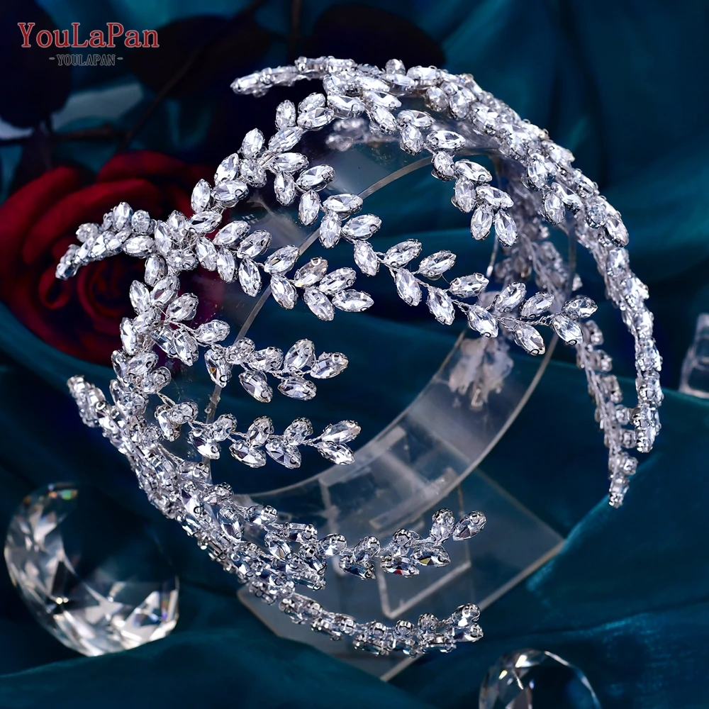 TOPQUEEN Wdding Crown Bride Hair Accessories Rhinestone Bridal Headband for Party Headdress Women Headpiece Queen Headwear HP373