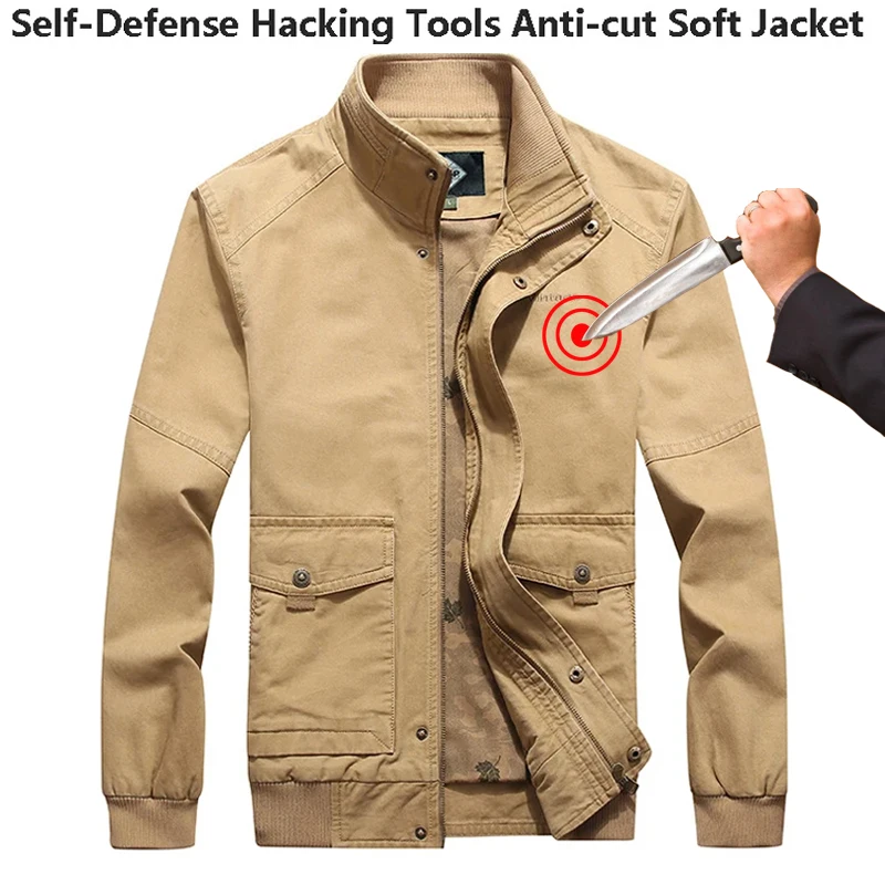 Self Defense Anti-Stab Men Jacket Casual Urban Overalls Invisible Multi-Pocket Stand Collar Police Fbi Security Clothing S-3XL