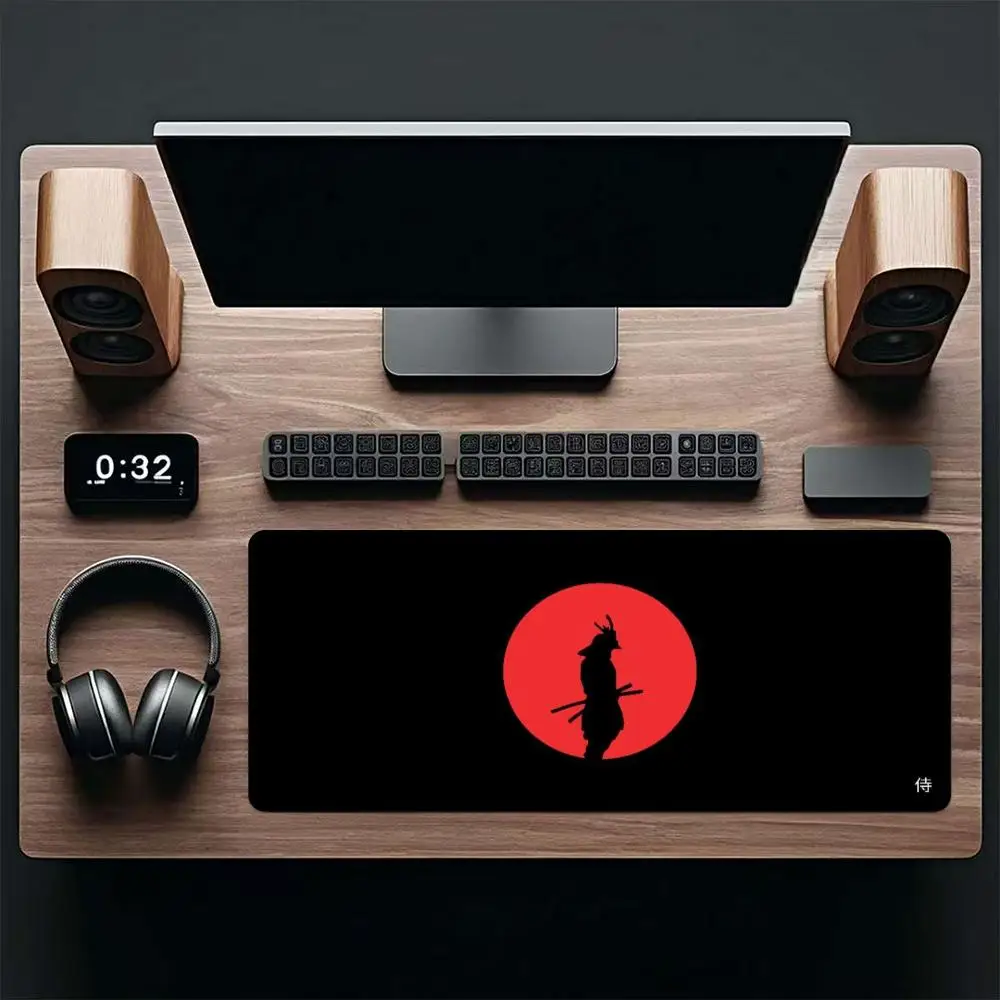 Anime Style Red Sun Samurai Pattern Mousepad Table Mat For Laptop Daily Use Fit For Bedroom Desktop And Different Games