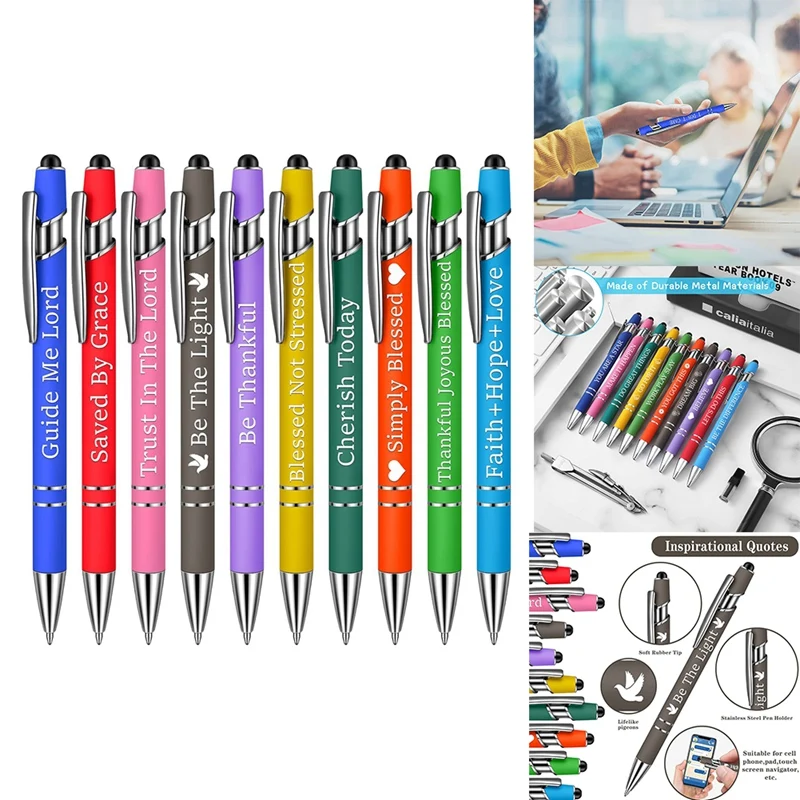 10Pcs Ballpoint Pens Office Inspirational Quotes Snarky Screen Touch Stylus Pen Encouraging Scriptures Black Ink , A