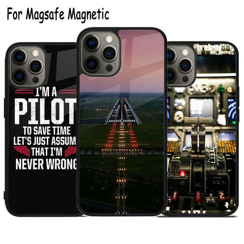 Airplane Pilot Wireless Charge Magsafe Phone Case For iPhone 15 16 14 13 11 12 Pro Max Plus Magnetic Bumper Cover