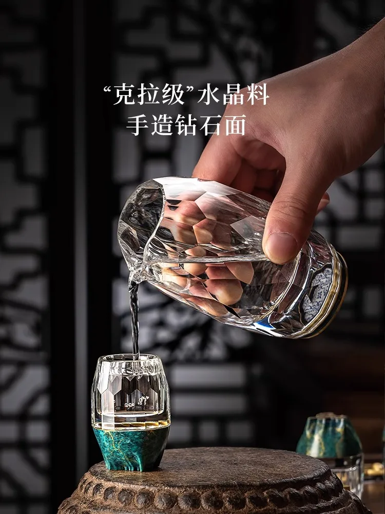 Brass Baijiu cup set Luxury high-end crystal one mouthed tasting cup Old style small wine cup New Chinese wine dispenser BA