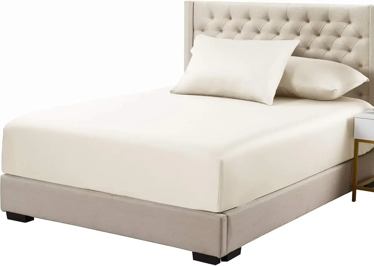 Hotel Bedding Top-Split-King: Adjustable King Bed Sheets 4PC Solid Ivory 100% Cotton 600-Thread-Count, Deep Pocket