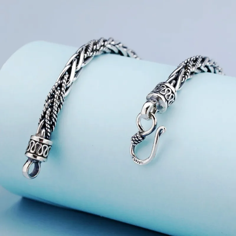 BOCAI S925 Sterling Silver Bracelets for Men New Men's Fashion Stripe Pattern Weaven Twist-chain Pure Argentum Jewelry