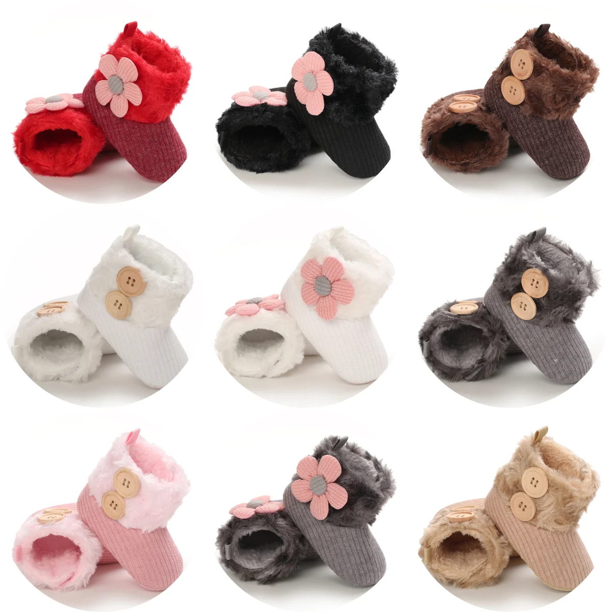 

2024 Baby Autumn Winter Boots Baby Girl Boys Winter Warm Shoes Solid Fashion Toddler Fuzzy Balls First Walkers Kid Shoes 0-18M