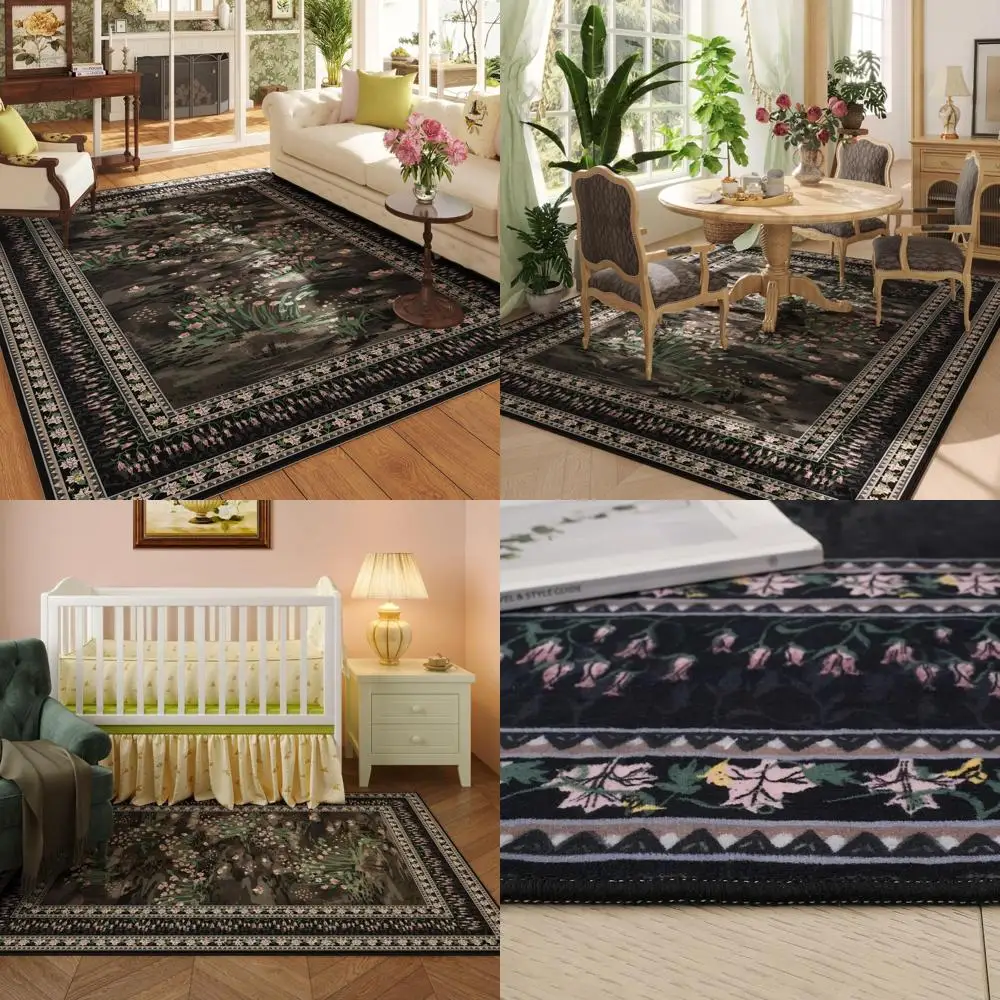 

Impressionist Vintage Washable Area Rugs, 5x7, Non-Slip, Low Pile for Living Room, Bedroom, Farmhouse Dining