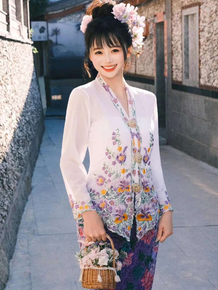 

New Ethnic Style Small Hairpin Flower Embroidery Photography Costume Set Natural Photography Shoot Traditional Clothing