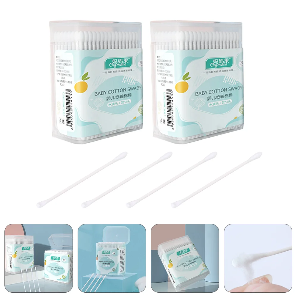 2 กล่องสําลี Swab Buds Swabs สําหรับเด็กทําความสะอาดหูมัลติฟังก์ชั่ Double-headed ทิ้ง Sticks