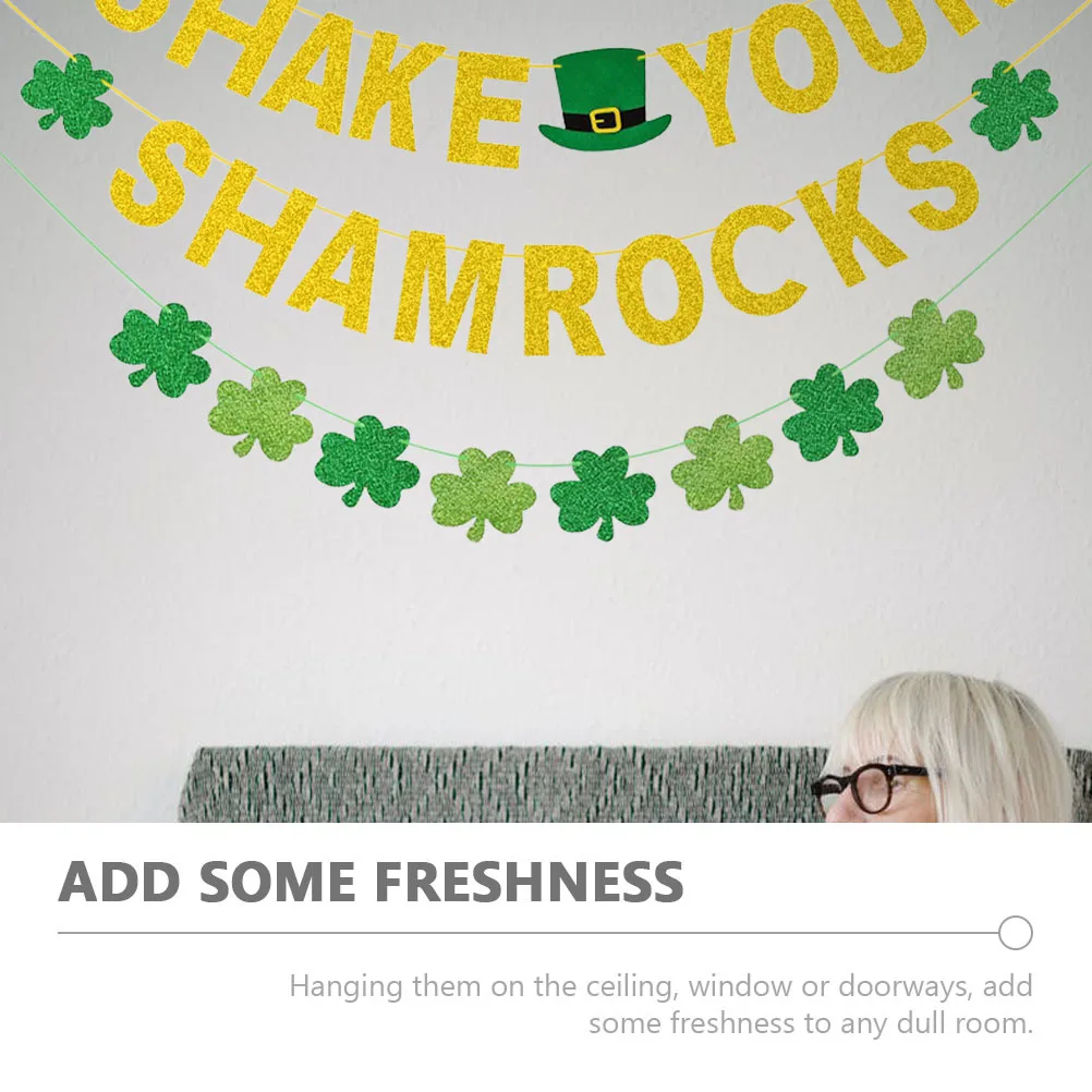 

1 set 1 Set Glitter Powder Puff Saint Patrick Party Bunting Clover Hat Shaped Hanging Decor Banner Wall Garden Window Ceiling