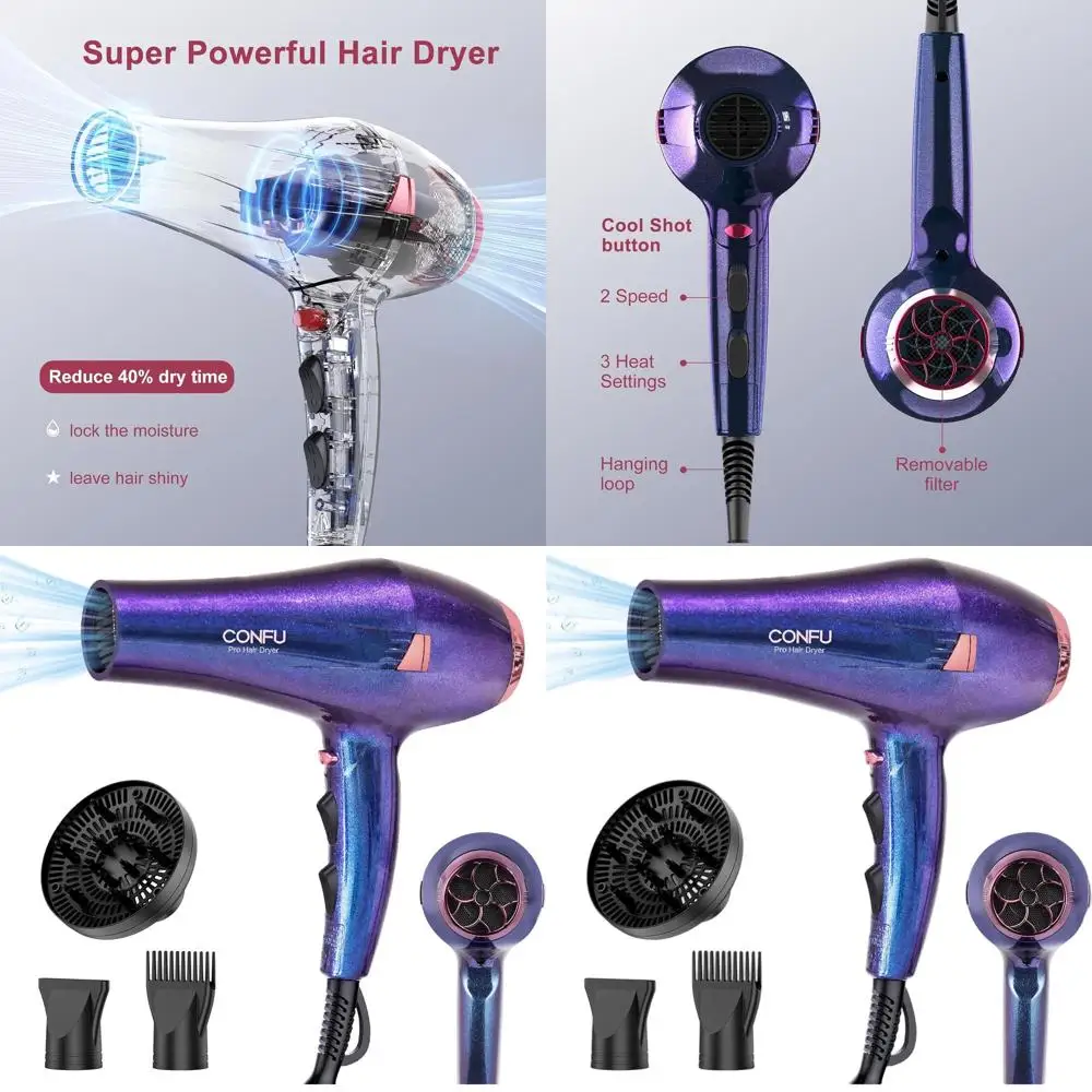 Ionic Salon Hair Dryer with Diffuser, 5X Fast Drying, 1875W Powerful & Quiet for Easy Styling