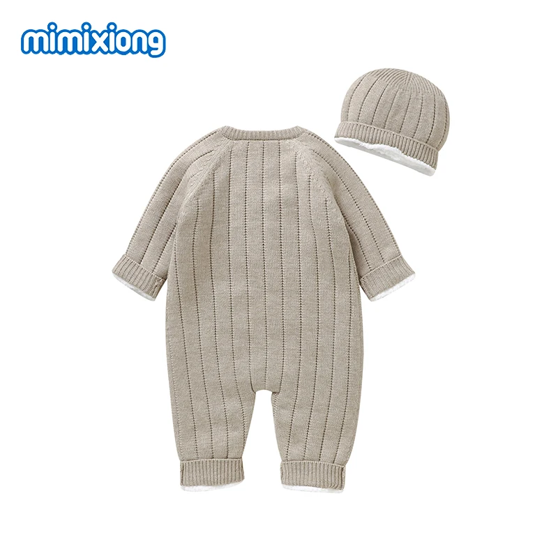 Baby Girls Knitted Rompers Winter Warm Hooded Long Sleeve Newborn Boys Fleece Jumpsuits One Piece Infant Unisex Overalls Clothes