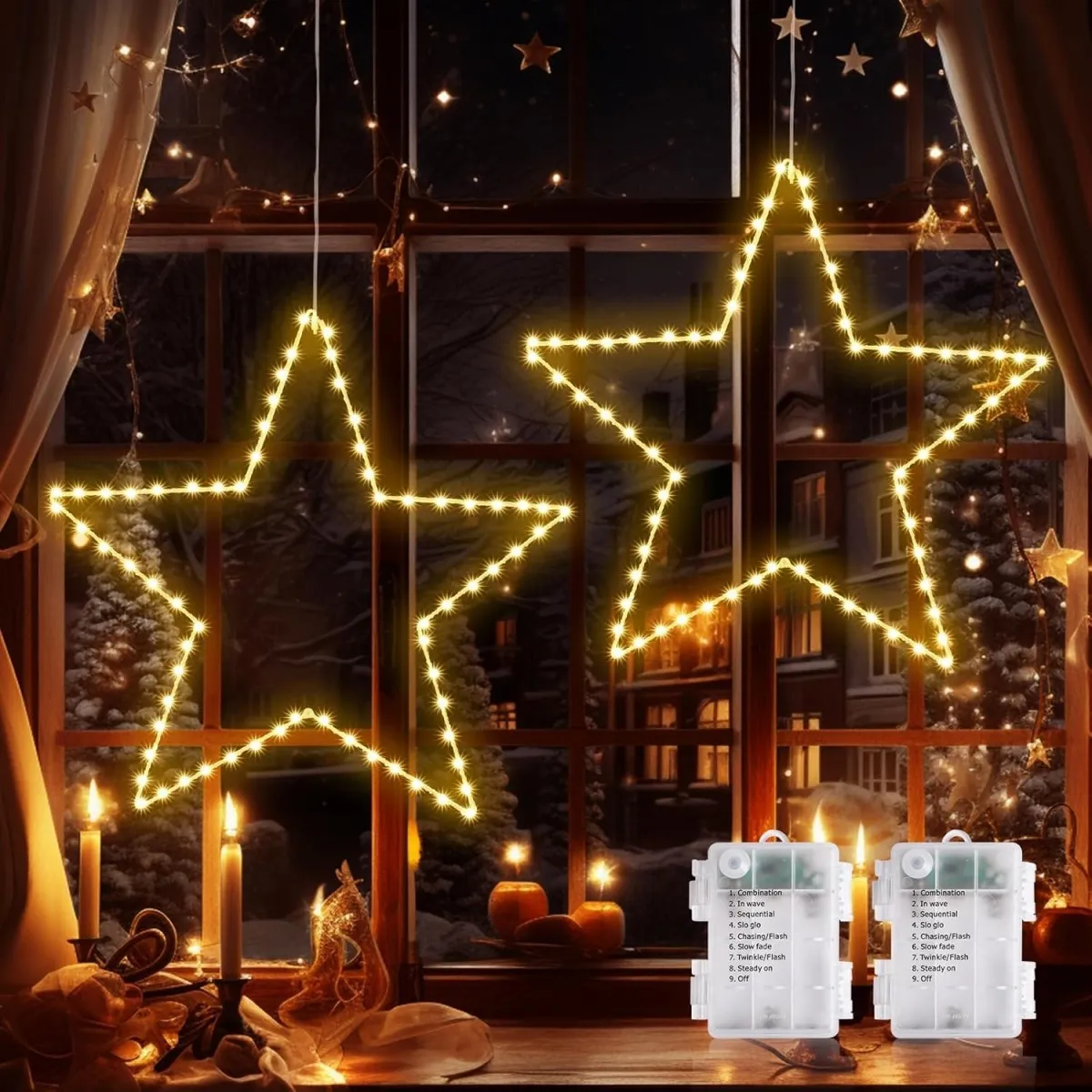 1/3 Pcs Christmas Window Star Lights Battery Operated Christmas Decorations 8 Lighting Modes For Home Outdoor Indoor Porch Decor