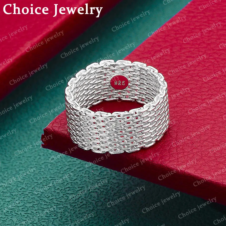 925 Sterling Silver Chain Net Ring For Men and Women Fashion Jewelry Classic Simple Party Accessories Birthday Gifts