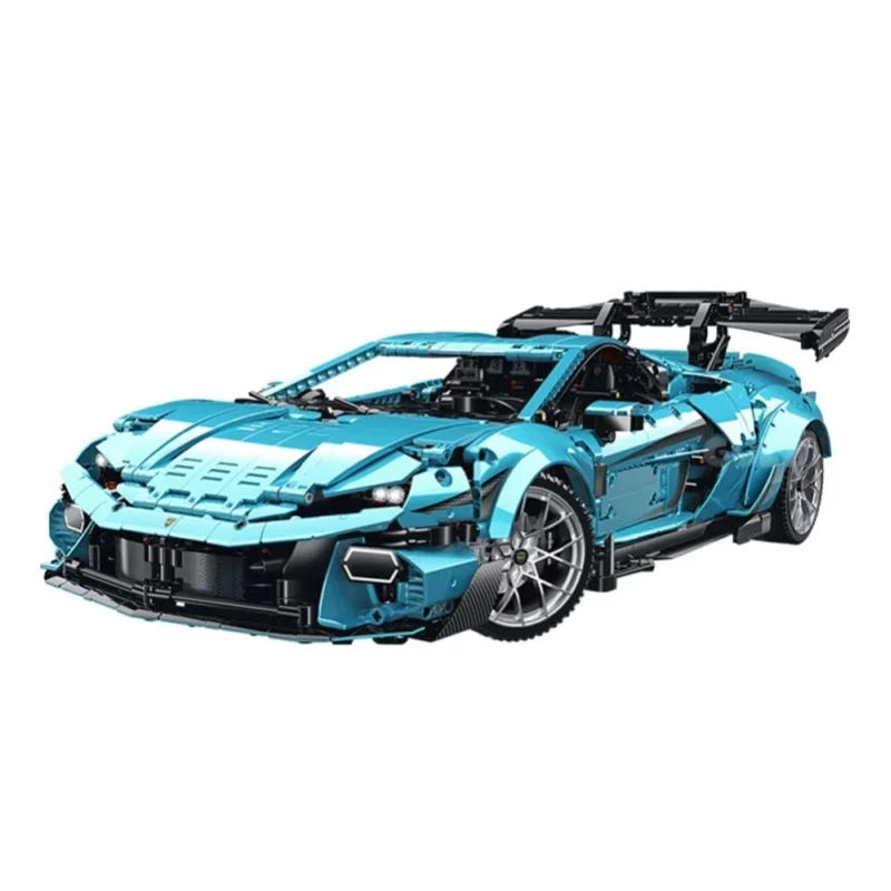 Klemmbausteine 1:8 LBG Bull Blue V10 Italienischer Sportrennwagen Baukasten Hypercar Sharp Angle Supercar Fahrzeug-Modellbausatz Jungen Spielzeug Erwachsene Kinder Geschenk 3601 Teile