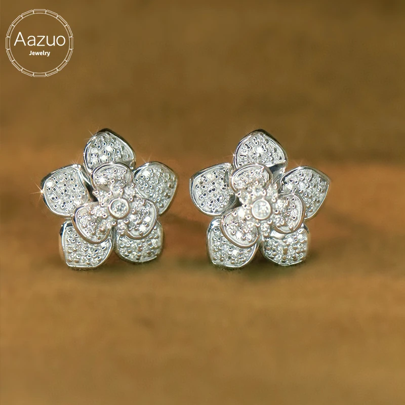 Aazuo Luxury Life Fine Jewelry 18K White Gold Real Natrual Diamonds 0.26ct Love Flower Stud Earring For Women Engagement Wedding