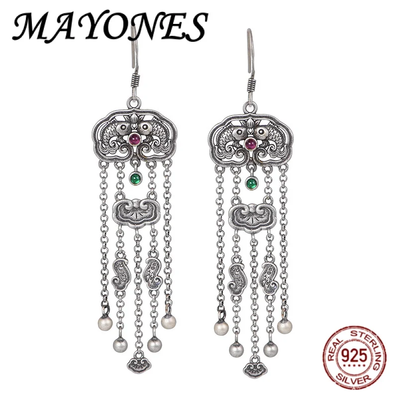 

S925 Silver Charm Jewelry Women's Elegant temperament Long style Koi Ruyi tassel Earrings